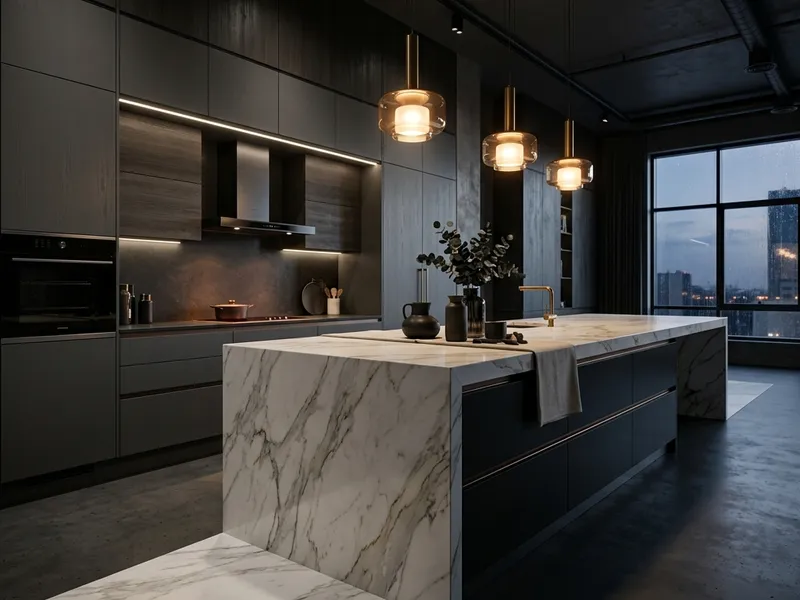 Cozinha luxuosa com bancada de mármore em Botucatu SP